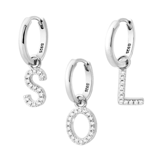 Ohrring mit Buchstabe und weißen Zirkonien aus 925er Silber, rhodiniert - MeinSchmuckShop