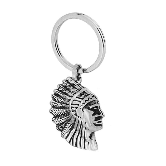 Schlüsselanhänger für Herren und Damen, mit Ring, Motiv eines Native Americans, Edelstahl - MeinSchmuckShop