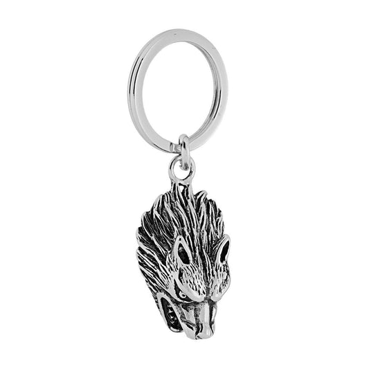 Schlüsselanhänger für Herren und Damen mit Ring, Motiv Wolfskopf aus Stahl - MeinSchmuckShop