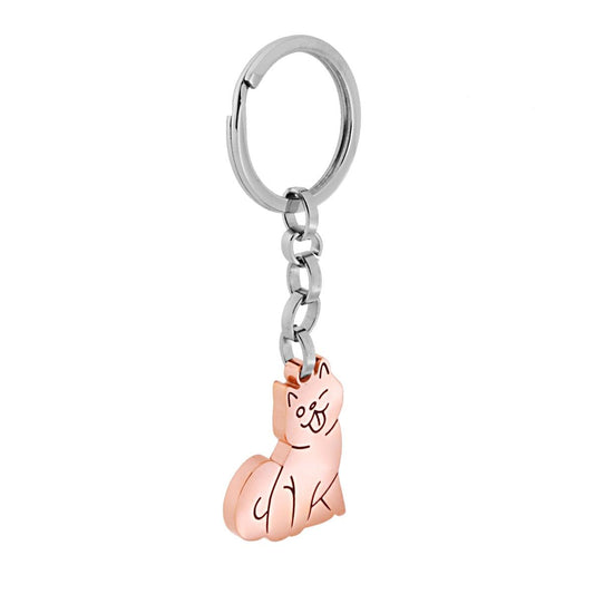 Schlüsselanhänger für Herren und Damen, mit Ring, Katzenmotiv, pink, Edelstahl - MeinSchmuckShop