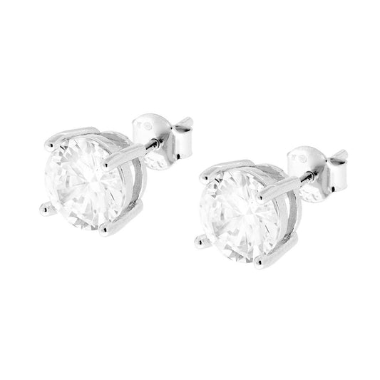 Ohrstecker Rund mit weißem Zirkon, 8 mm, in Silber 925 rhodiniert - MeinSchmuckShop
