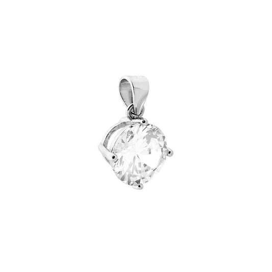 Anhänger Punto Luce, 4 Krallen, 8 mm, mit weißem Zirkon, rund, aus Silber 925, rhodiniert galvanisch - MeinSchmuckShop