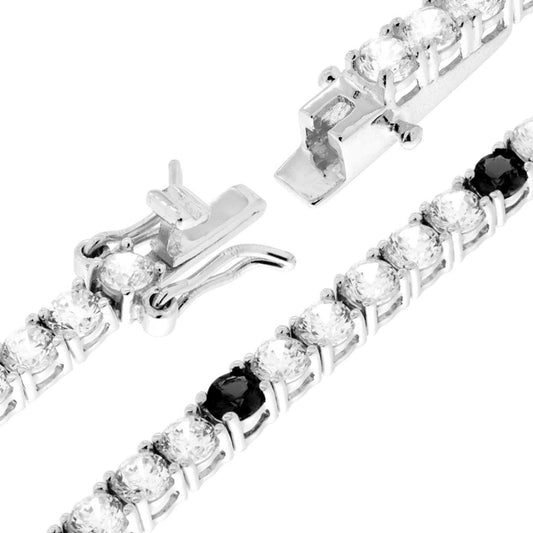 Tennisarmband, Länge 18 cm, mit 3-mm-Zirkonien, weiß und schwarz abwechselnd, aus Silber 925, rhodium-beschichtet. - MeinSchmuckShop