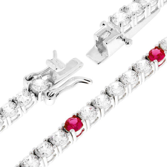 Tennisarmband Länge 18 cm mit Zirkonen 3 mm, weiße und rubinrote abwechselnd, in 925er Silber galvanisch rhodiniert. - MeinSchmuckShop