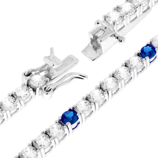 Tennisarmband Griffe 18 cm mit Zirkonen 3 mm, Weiß- und Blau-Saphire abwechselnd, in 925er Silber rhodiniert - MeinSchmuckShop