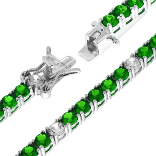 Tennisarmband Griffe 18 cm mit Zirkonia 3 mm, Smaragdgrün und Weiß abwechselnd, in Silber 925 galvanisch rhodiniert - MeinSchmuckShop