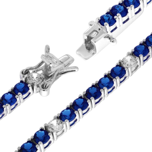 Tennisarmband Griffe 18 cm mit Zirkonia 3 mm, Blau Saphir und Weiß abwechselnd in Silber 925 galvanisch Rhodium - MeinSchmuckShop