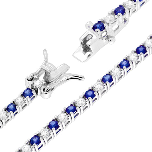 Tennisarmband Griffe 18 cm mit Zirkonen 2 mm, weiße und blaue Saphire abwechselnd, in 925er Silber rhodiniert - MeinSchmuckShop
