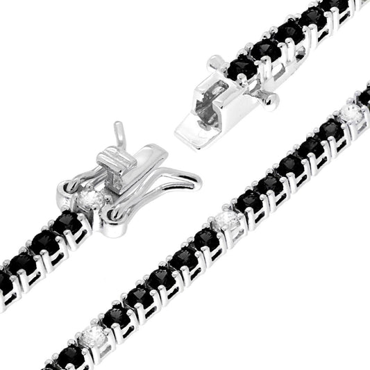 Tennisarmband Griffe 18 cm mit 2 mm Zirkonen, schwarz und weiß abwechselnd, aus 925er Silber, rhodiniert - MeinSchmuckShop