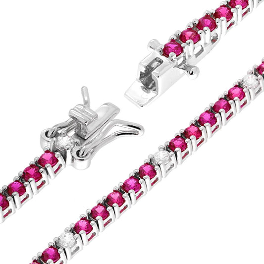 Tennisarmband Griffe 18 cm mit Zirkonien 2 mm Rubinrot und Weiß abwechselnd in Silber 925 galvanisch Rhodium - MeinSchmuckShop