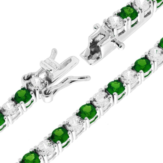 Tennisarmband Griffe 18 cm mit Zirkonen 3 mm, weiß und smaragdgrün abwechselnd, aus 925er Silber rhodium-plattiert - MeinSchmuckShop