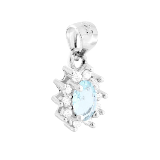 Ovaler Aquamarin-Zirkonanhänger, umgeben von weißen Zirkonen, aus 925er Silber galvanisch rhodiniert. - MeinSchmuckShop