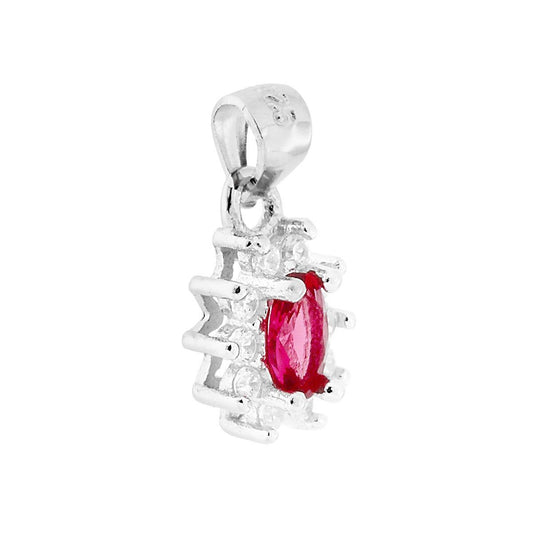 Anhänger mit ovalem rubinroten Zirkon, von weißen Zirkonen umrahmt, aus 925er Silber, rhodiniert - MeinSchmuckShop