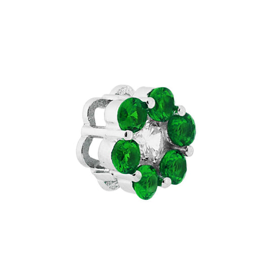 Blumenanhänger mit Blütenblättern aus smaragdgrünen Zirkonen und einem zentralen weißen Zirkon in 925er Silber rhodiniert. - MeinSchmuckShop