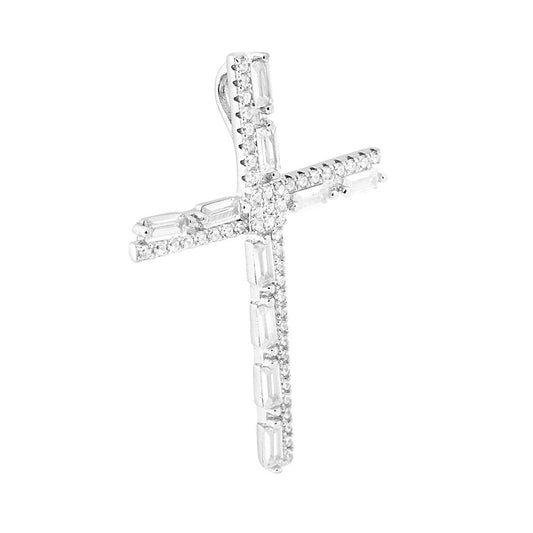 Anhänger Kreuz mit weißen Zirkonen (Baguette), 925er Silber, galvanisch rhodiniert - MeinSchmuckShop