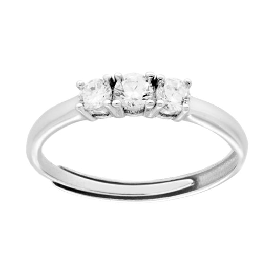 Trilogie-Ring mit weißen Zirkonen, 3 mm, aus 925er Silber, galvanisch rhodiniert - MeinSchmuckShop
