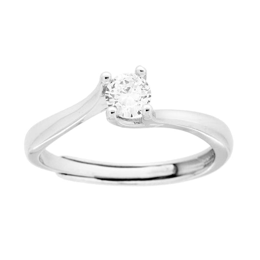 Solitärring mit weißem Cubic Zirconia, 4 mm, Silber 925 rhodiniert - MeinSchmuckShop