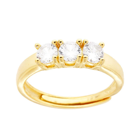 Trilogie-Ring mit weißem Cubic Zirconia, 4 mm, 925er Silber, vergoldet - MeinSchmuckShop