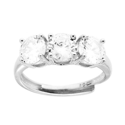 Trilogie-Ring mit weißem Cubic-Zirconia, 6 mm, Silber 925, rhodiniert - MeinSchmuckShop