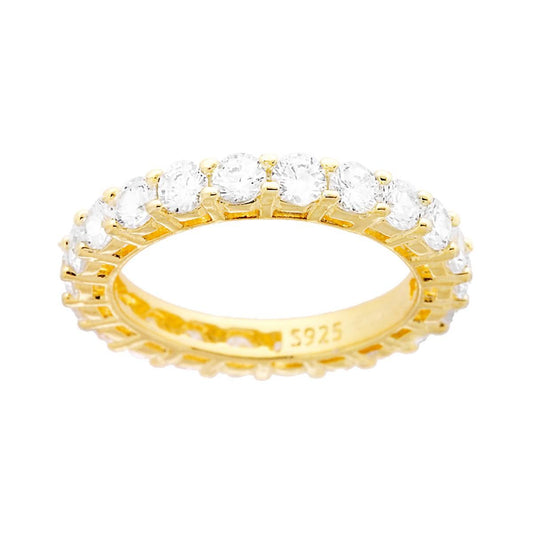 Eternity-Ring, Rundband, mit weißen Zirkonen, 3 mm, Silber 925, vergoldet - MeinSchmuckShop