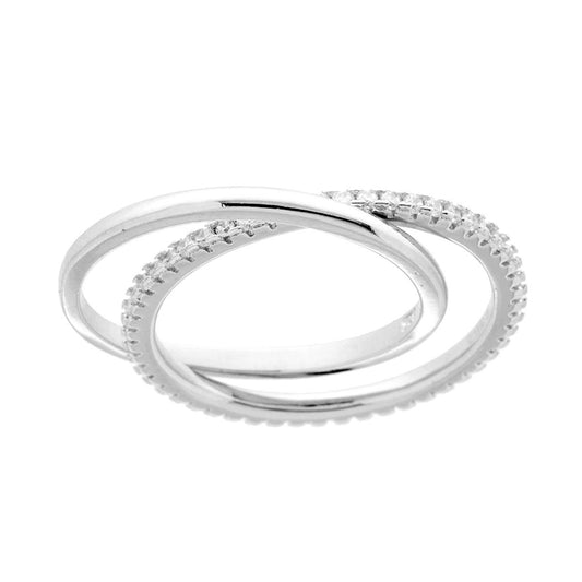 Doppel-Eternity-Ring mit weißen Zirkonien und glattem Band aus 925er Silber, rhodiniert. - MeinSchmuckShop