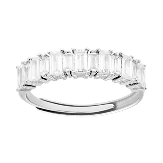 Riviera-Veretta-Ring mit weißen Zirkonen im Baguette-Schliff aus 925er Silber, rhodiniert (galvanisch). - MeinSchmuckShop