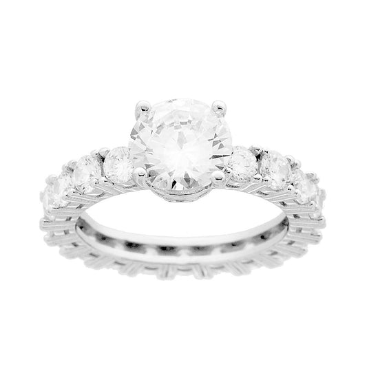 Eternity-Solitär-Ring mit weißem Cubic Zirconia in Silber 925, rhodiniert. - MeinSchmuckShop