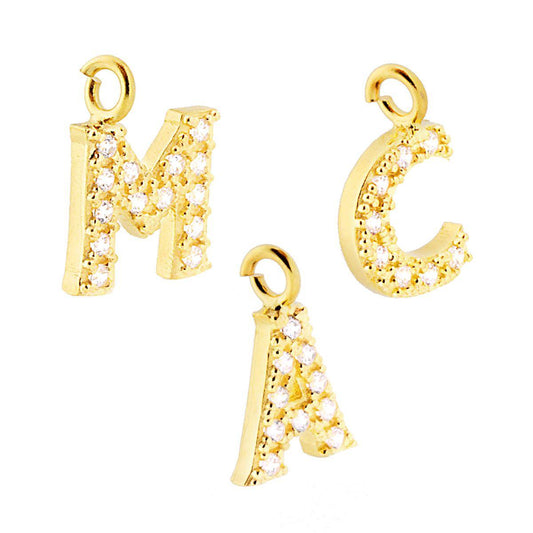 Anhänger mit Initial des Namens, 13 mm, mit weißen Zirkonen, Silber 925, galvanisch Gold - MeinSchmuckShop