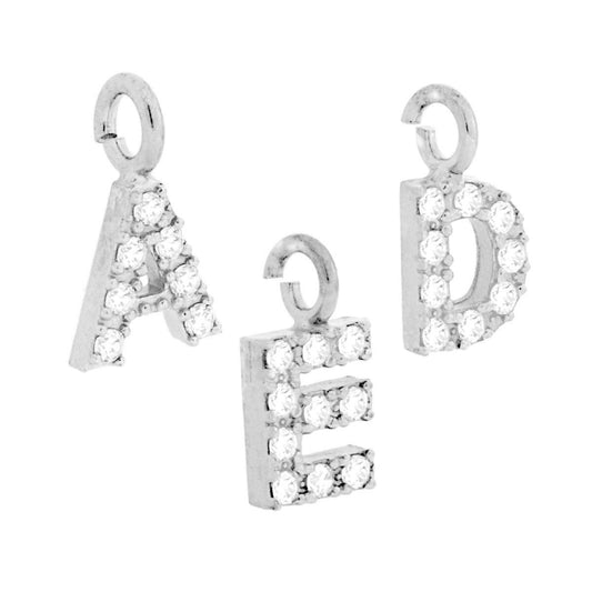 Anhänger mit Initialbuchstabe des Namens, 11 mm, mit weißen Zirkonen, 925er Silber rhodiniert. - MeinSchmuckShop