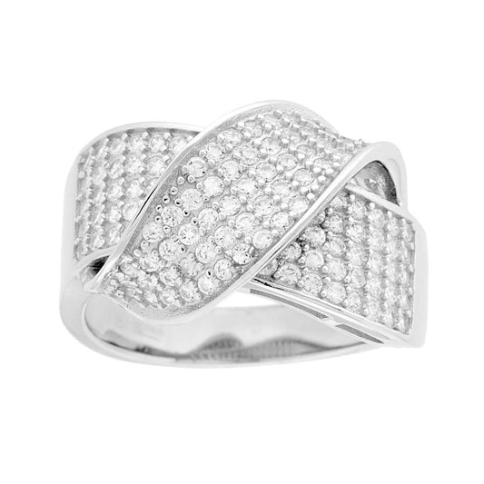 Ring mit Knotenband aus 925er Silber, rhodiniert, mit weißen Zirkonien. - MeinSchmuckShop