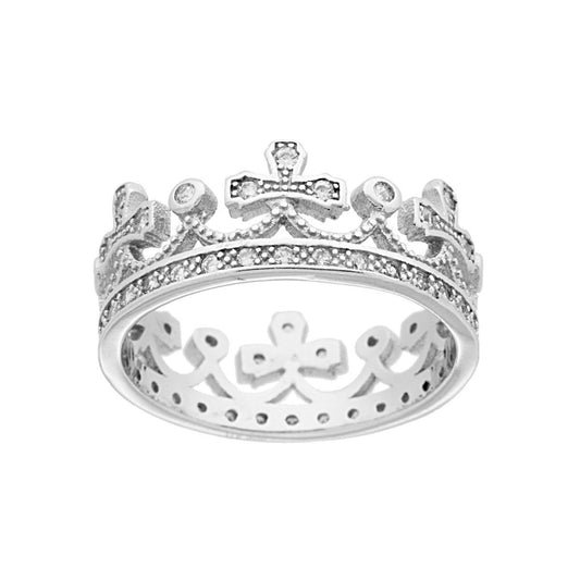 Ring mit Krone aus weißen Cubic Zirconia in Silber 925 rhodiniert galvanisch - MeinSchmuckShop