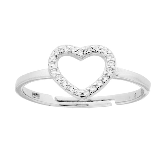 Herzring mit weißen Cubic Zirconia aus 925er Silber, rhodiniert. - MeinSchmuckShop