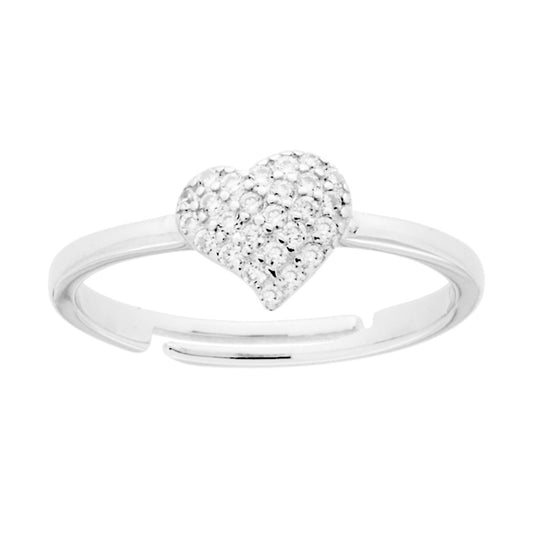 Herzring mit weißen Cubic Zirconia aus 925er Silber, galvanisch rhodiniert. - MeinSchmuckShop