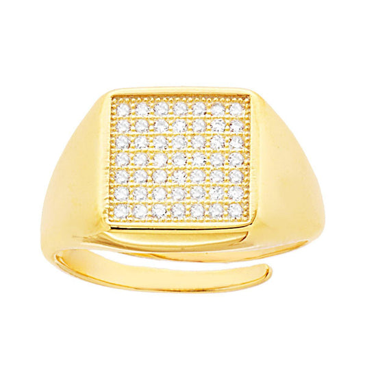 Ring Chevalier Quadrat mit weißen Cubic Zirconia in Silber 925 Gold galvanisiert - MeinSchmuckShop