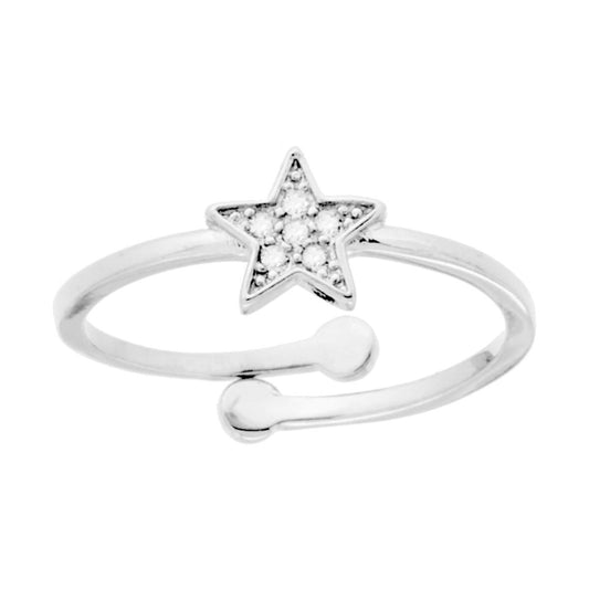 Sternring mit weißen Cubic Zirconia in 925er Silber, rhodiniert - MeinSchmuckShop