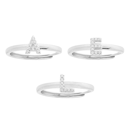 Ring mit Buchstaben, weißen Cubic Zirconia, aus Silber 925, rhodiniert. - MeinSchmuckShop