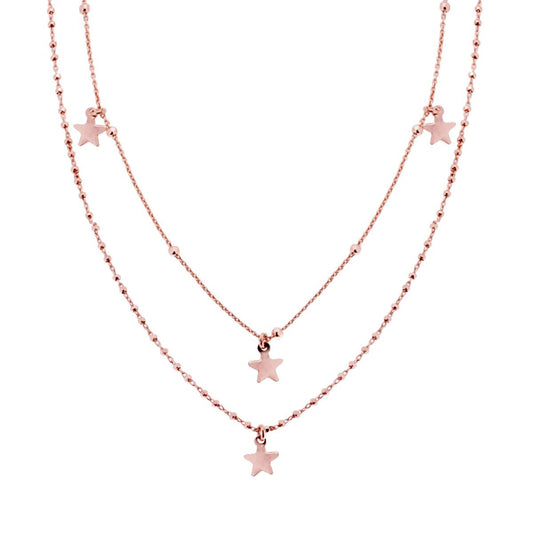 Zwei-Faden-Kette, Forzatina-Kette, mit Sternen-Anhängern und diamantierten Bolzen aus 925er Silber, roségold galvanisiert - MeinSchmuckShop