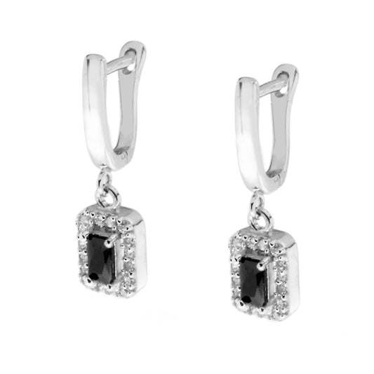 Ohrstecker mit englischem Verschluss aus schwarzem, rechteckigem Zirkon in 925er Sterlingsilber - MeinSchmuckShop