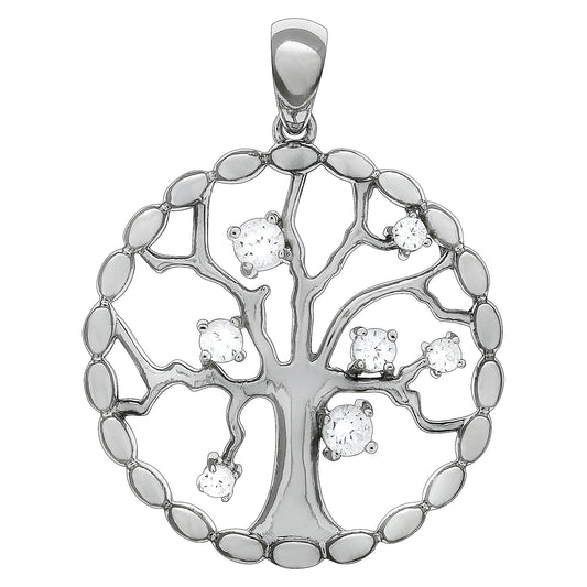 925/- Sterling Silber rhodiniert Lebensbaum Zirkonia