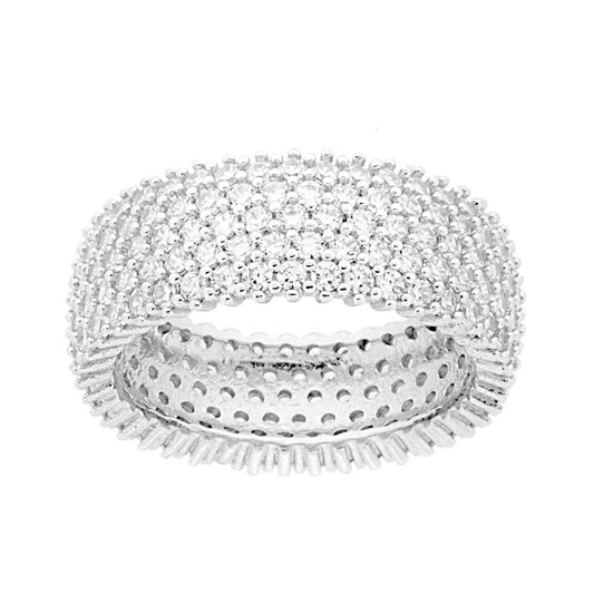 Ring, breites Band mit weißen Cubic Zirconia aus 925er Silber, ruthenium galvanisiert - MeinSchmuckShop