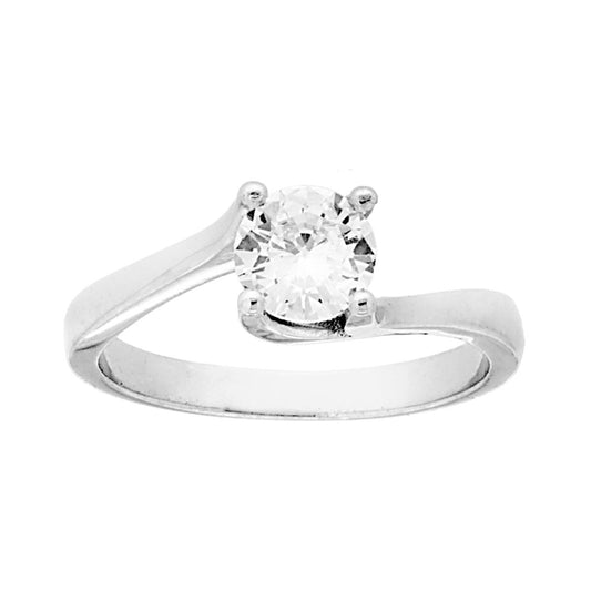 Solitärring mit weißem Cubic Zirconia, 6 mm, Silber 925 rhodiniert. - MeinSchmuckShop