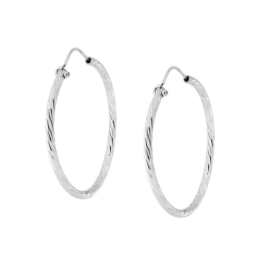 Diamantierte Ring-Ohringe Ø35 mm mit Draht Ø2 mm aus SILBER 925, galvanisch Rhodiert - MeinSchmuckShop