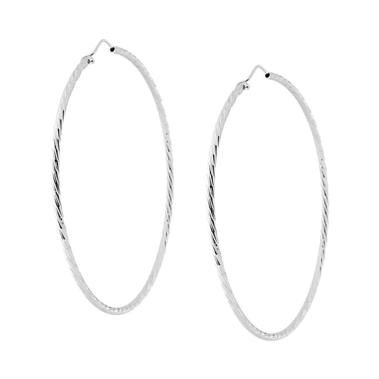 Ohrringe aus diamantierten Kreisen Ø65 mm mit Ø2 mm Stift, Silber 925 rhodiniert - MeinSchmuckShop