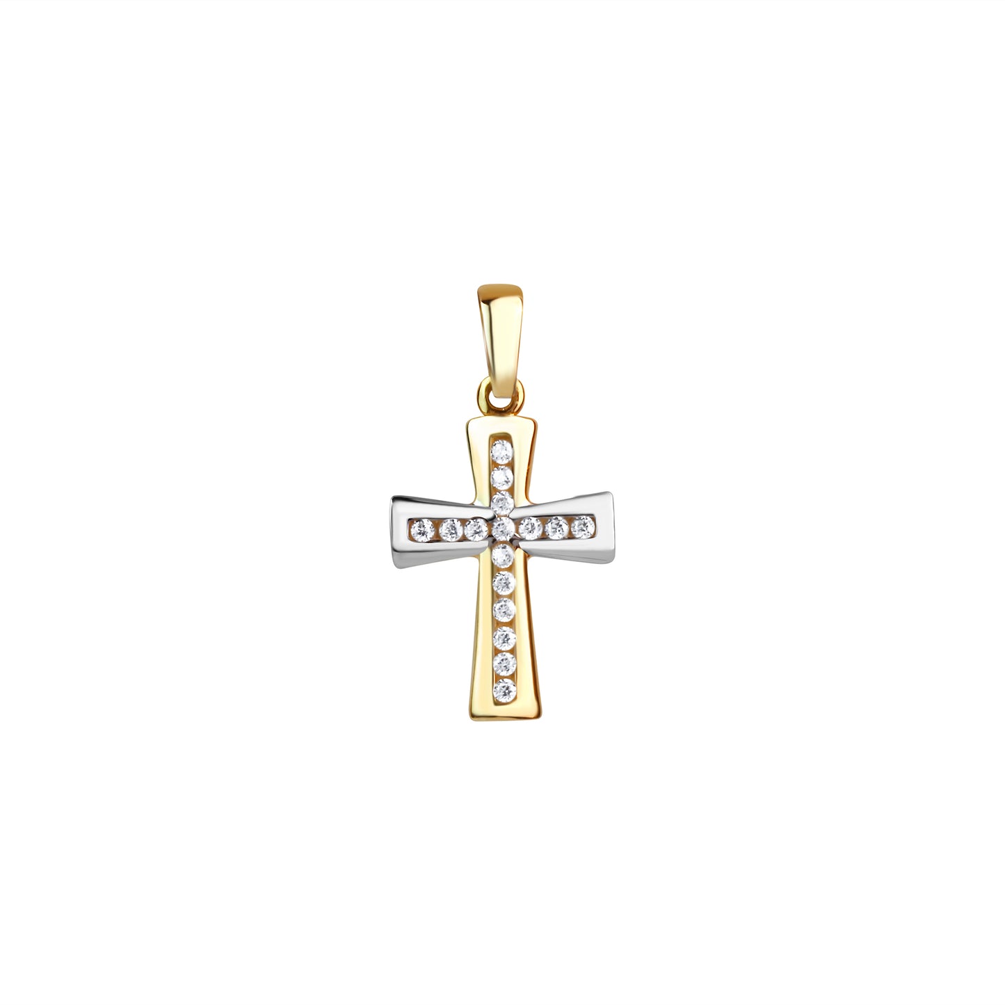 375/- Gold bicolor Kreuz Zirkonia