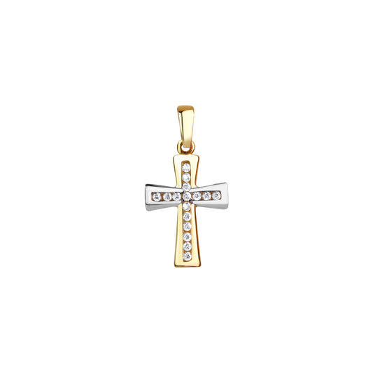 375/- Gold bicolor Kreuz Zirkonia