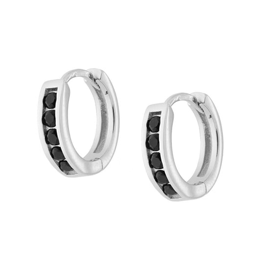 Ohrringe Hoop Ø14 mm mit schwarzen Zirkonen aus Silber 925, rhodiniert galvanisch - MeinSchmuckShop