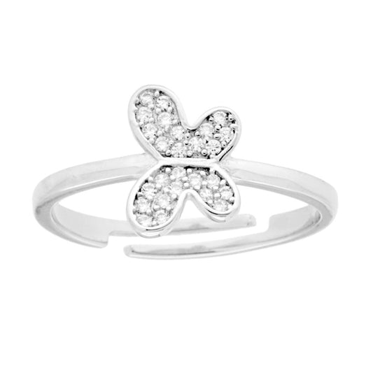 Ring mit Schmetterling, weiße Cubic Zirconia, aus 925er Silber, rhodiniert - MeinSchmuckShop