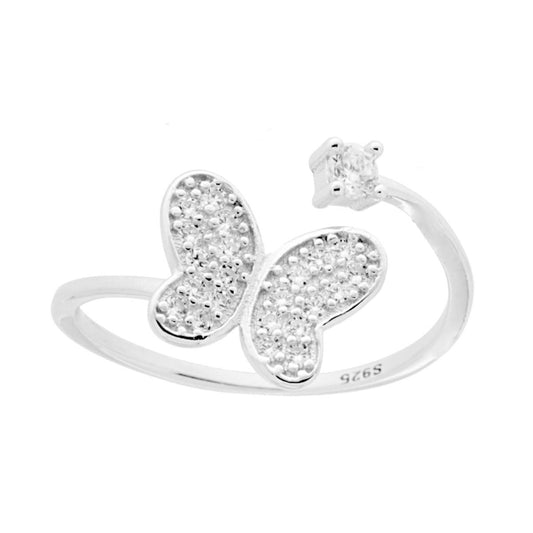 Ring Contrarie Schmetterling und Lichtpunkt mit weißen Zirkonien aus 925er Silber, rhodiniert - MeinSchmuckShop