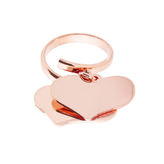 Ring Liebe Liebe mit zwei Herz-Anhängern Durchmesser 23 mm aus 925er Silber Roségold-Beschichtung - MeinSchmuckShop