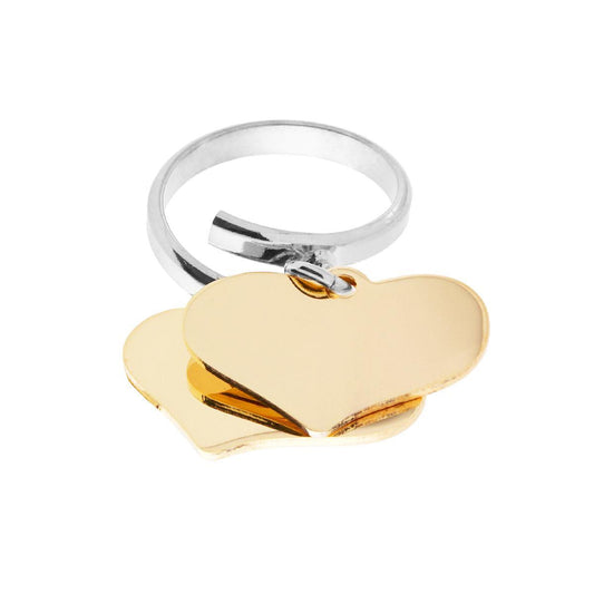 Ring Liebe Love mit zwei Herzen Goldanhänger glatt 23 mm aus Silber 925 rhodiniert galvanisch - MeinSchmuckShop